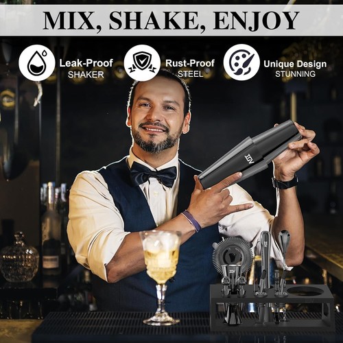 18 Unzen & 28 Unzen Boston Shaker Set mit elegantem Bambus Ständer | Ultimatives Mixology Kit - Bild 5 von 9