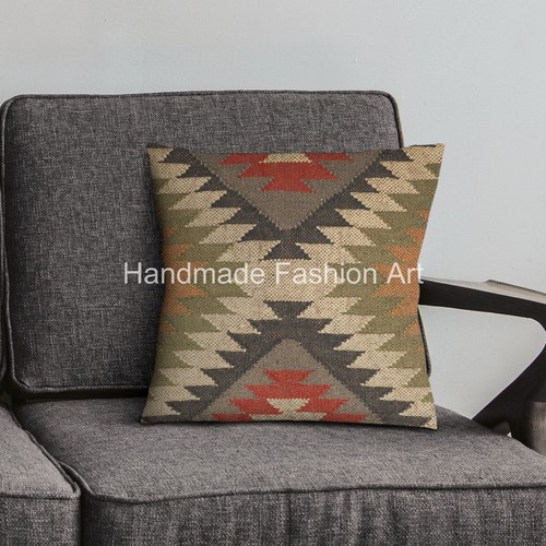 Jute Cushion Cover Throw Indian Vintage Handmade Kilim Pillows Case 18x18 In - Picture 5 of 5