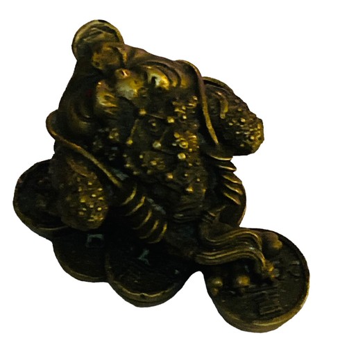 Antigua estatua china de sapo moneda de bronce macizo/rana de dinero de latón macizo LEER - Imagen 6 de 9