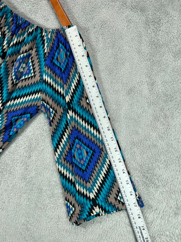 Camisa Top 2B Together Boho Para Mujer Pequeña Azul Elastizada Fuera del Hombro Manga Campana Foto 4 de 4