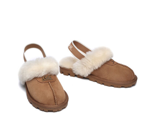 AUSTRALIAN SHEPHERD® UGG Slippers Women Men Sheepskin Wool Strap Slippers Waffle - Picture 8 of 60