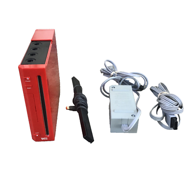 Nintendo Wii Red Console RVL-001 with Sensor Bar & Cables - Tested