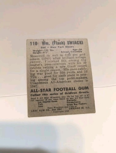 1949 Leaf - #110 William "Flash" Swiacki (RC) - Picture 2 of 2