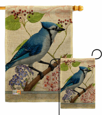 Blue Jay Floral Burlap Garden Flag Animals Bird Small Gift Yard House Banner