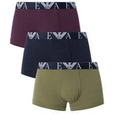 Emporio Armani 3-Pack Stretch Cotton Navy/Green/Purple Boxer Trunks