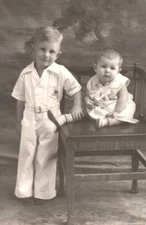RPPC Two Children Toddler Boy and Baby Girl c1920s Real Photo Postcard