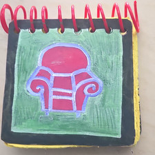 Hand Painted Spiral Bound Blank Journal Notebook Red Coil Green Cover Red Chair
