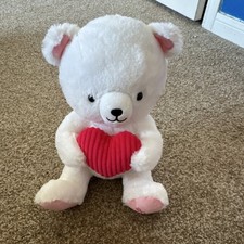 White Plush Teddy Bear Red Heart Valentine's Day Love  Hearts Polyester