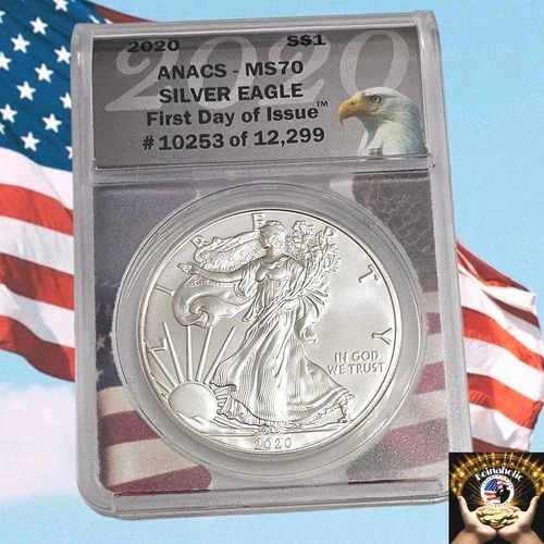 2020 $1 American Silver Eagle, ANACS MS70 First Day of Issue, From Storage