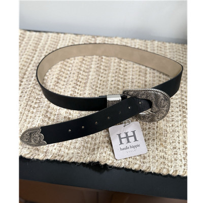 Haute Hippie Western Belt Black Silver Medium Women's Buckle Adjustable