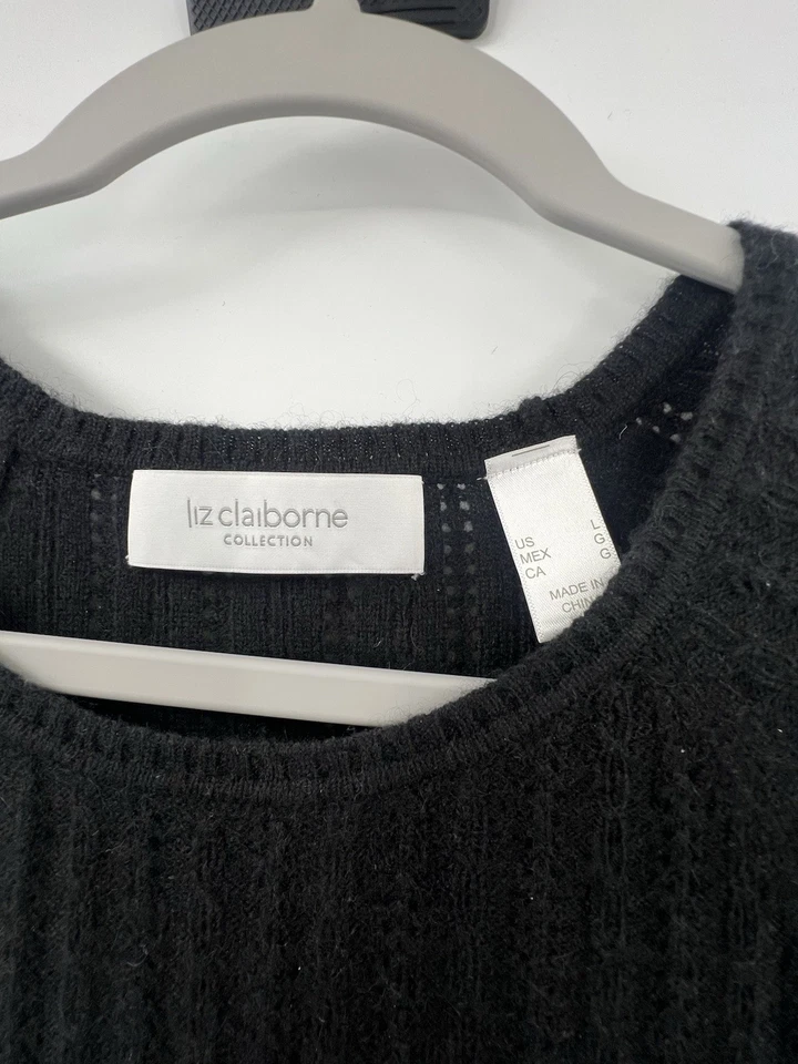 Liz Claiborne Collection Women’s Large 100% Cashmere Black Short Sleeve Sweater - Image 4 of 4