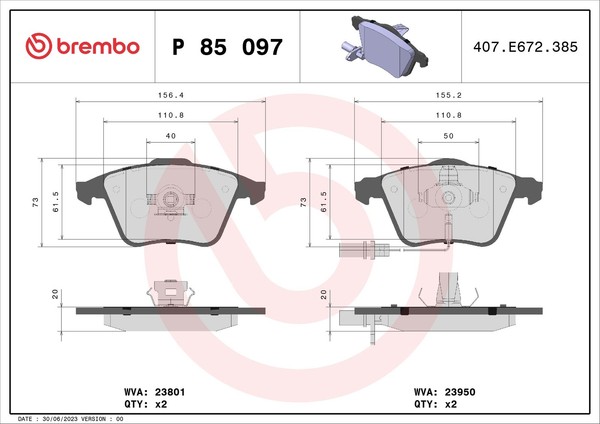 Brembo P 85 097 Bremsbelagsatz, Scheibenbremse For Audi Audi (Faw)-image