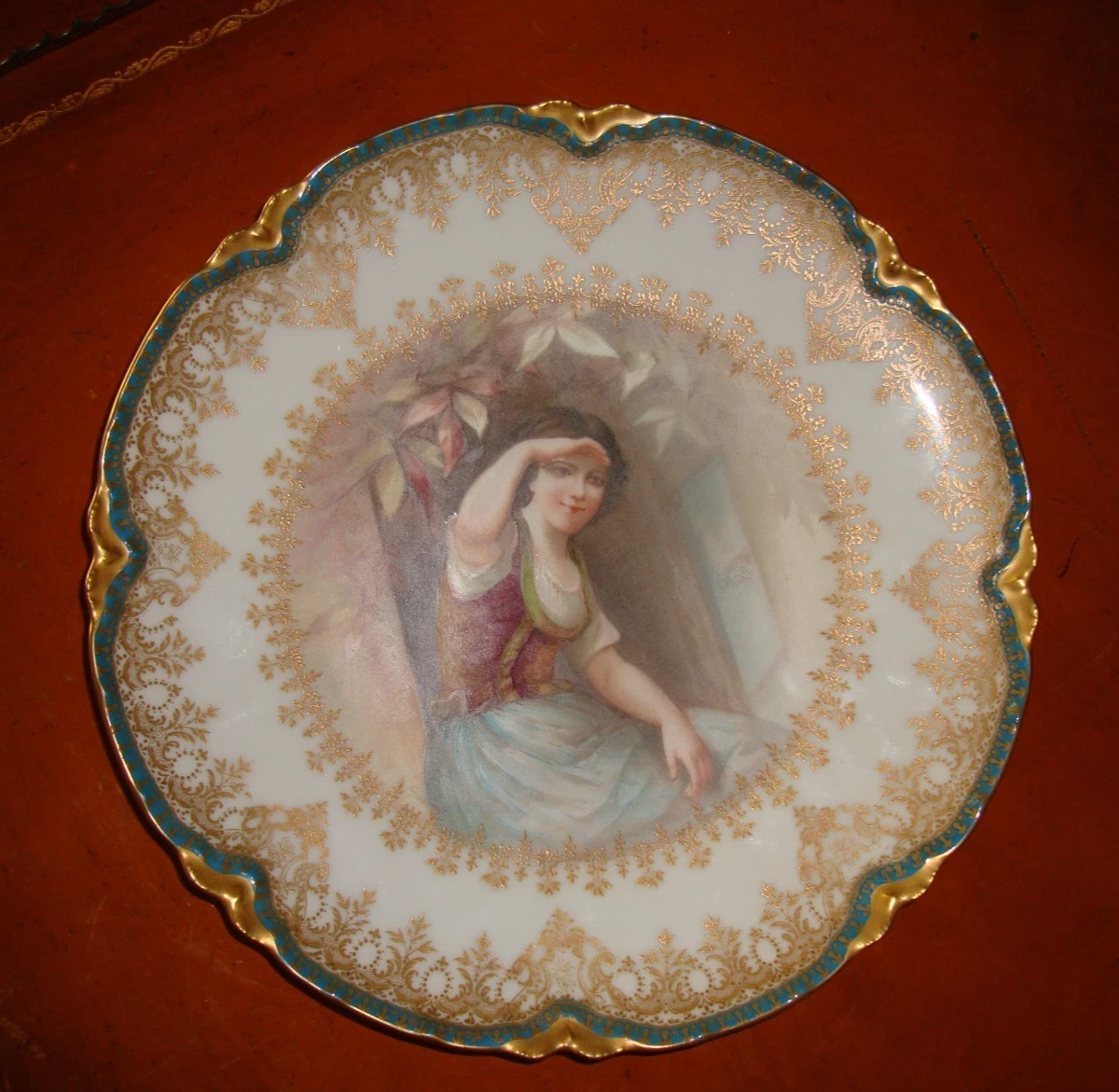 LIMOGES 手描き プレート J P L France Limoges Hand Painted Plate Dish Beaded Edges JPL