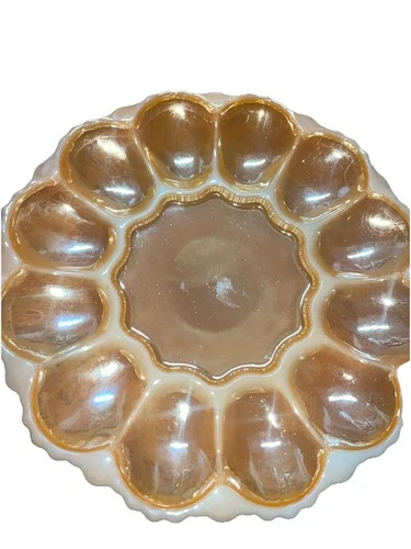Vintage Fire King Peach Lusterware Deviled Egg Oyster Server Platter