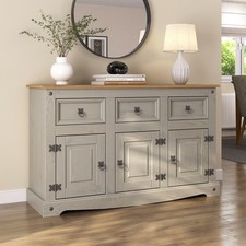 Corona Grey Sideboard 3 Door 3 Drawer Large Cupboard Mexican Solid Pine