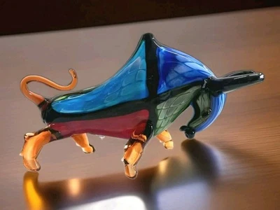XL Stier Skulptur Glas Figur Bulle Glasfigur Deko Kristallglas Bison Murano Stil - Bild 1 von 4
