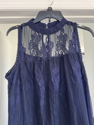 Xhilaration Junior’s ärmelloses A-Linien-Kleid mit Blumenspitze Overlay Gr. XL blau - Bild 6 von 8
