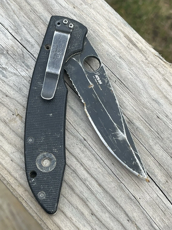 RARO CUCHILLO PLEGABLE HOJA COMBO RECUBIERTA AFCK ATS-34 HECHO EN BANCO 812 5 1/4” USADO Foto 2 de 4