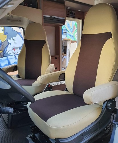 BREMER Sitzbezüge 830 beige braun für Wohnmobilfahrer mit Armlehnen