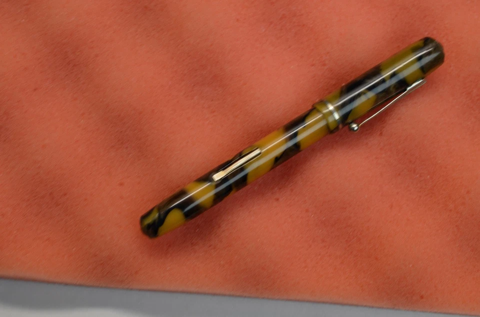 pluma estilográfica vintage E. faber palanca relleno naranja mármol negro cromo Foto 4 de 4