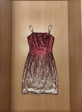 Fashion Nova XS Red Gold Ombre Sequin Mini Dress Spaghetti Strap Excellent
