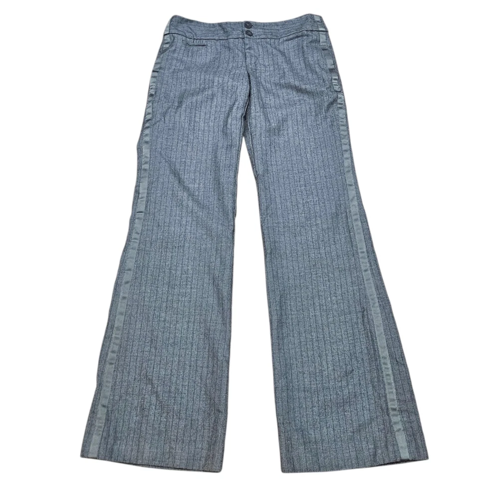 Pantalones acampanados Y2K American Eagle gris satinado a rayas mezcla de lana 4 carrera academia Foto 2 de 4