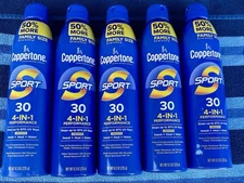 Coppertone SPF 30 Sunscreen Sport 4 In 1 Spray Family Size 8.3 ounce 5 Pack New