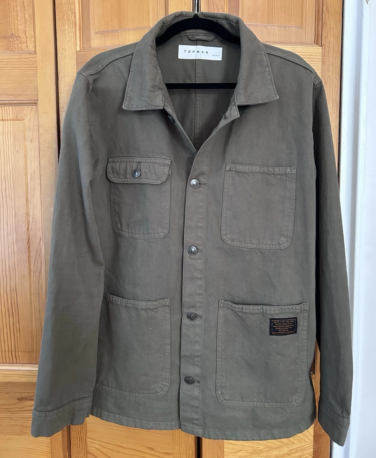 Topman Mens L Olive Green Utility Overshirt Jacket Military Large - product detail image 1