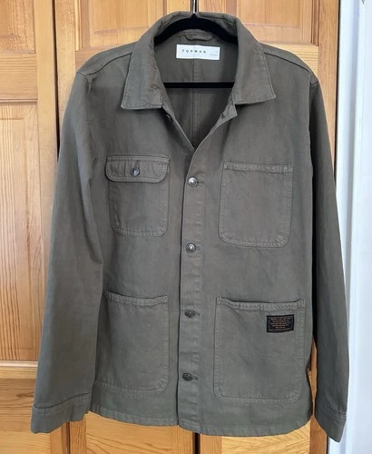 Topman Mens L Olive Green Utility Overshirt Jacket Military Large video thumbnail