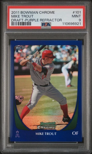 2011 BOWMAN CHROME DRAFT PURPLE REFRACTOR #101 MIKE TROUT ROOKIE RC PSA 9