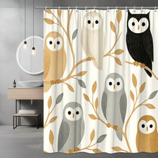 Cute Owl Shower Curtain, Farmhouse Style, Waterproof Fabric, Kids Bathroom Decor