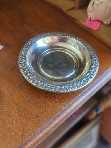 Sterling Silver Vintage Small Trinket Dish W Reposse Edge
