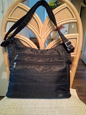 Lug Cable Car Black Nylon Crossbody Bag Multi Zip Compartments Travel School EUC