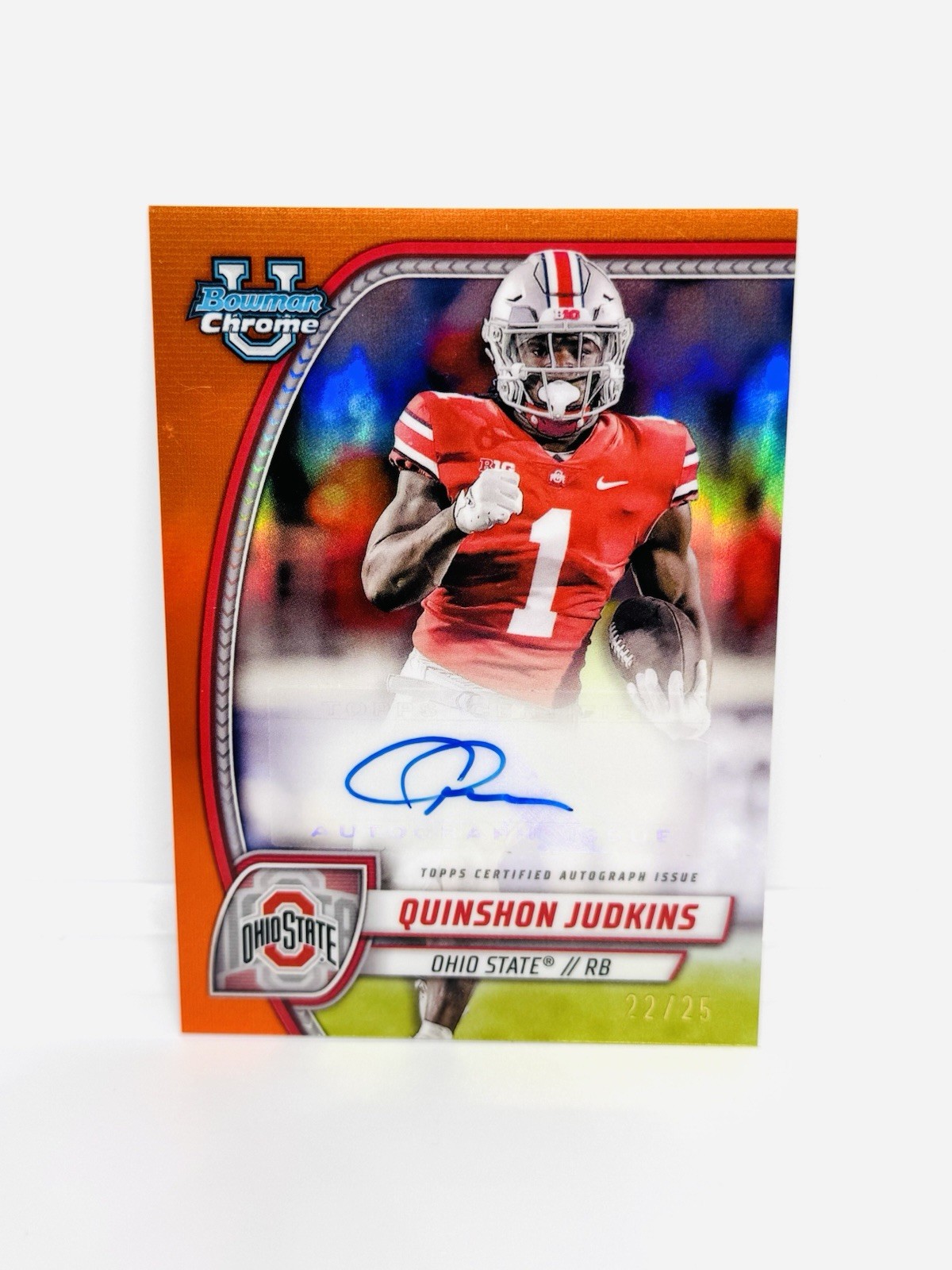 2024 Bowman University Chrome QUINSHON JUDKINS Orange Refractor Auto /25