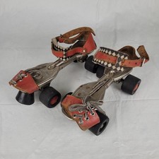 Vintage Roller Skates Adjustable Metal Red Leather Straps GDR Germany 80s Retro