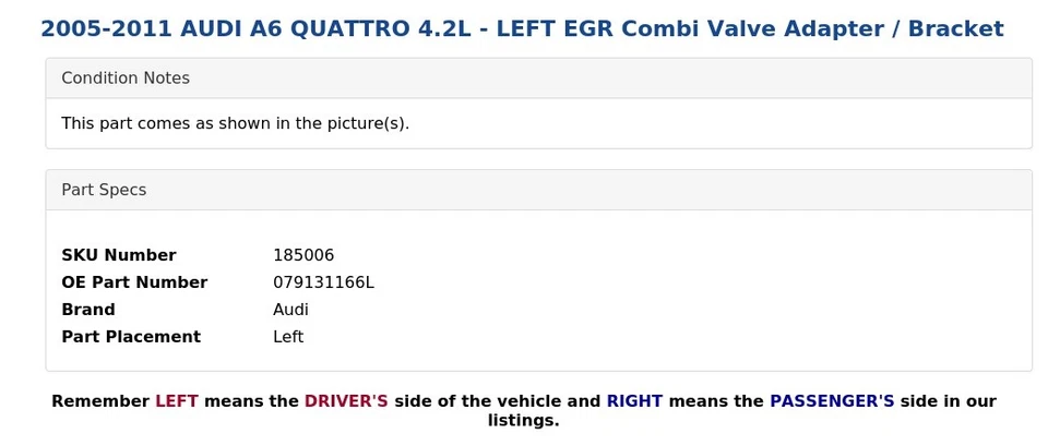 AUDI A6 QUATTRO 2005-2011 4,2 L - EGR Combi Válvula Adaptador/Soporte Foto 4 de 4