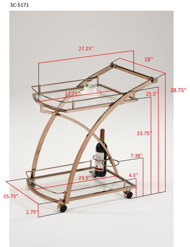 Kings Brand Furniture - Rolling Bar Kitchen Serving Cart, Metal/Glass, Gold - Picture 4 of 4