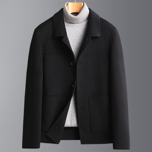 Autumn Coat Men's Cashmere Coat Blazer Button Wool Woolen Short Jacket Suit Coat - Picture 3 of 16