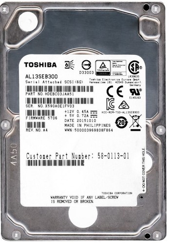 Disque Dur Toshiba AL13SEB300 300GB 10000U/Min 64MB Cachette SAS-2 6Gbps 2.5'' '