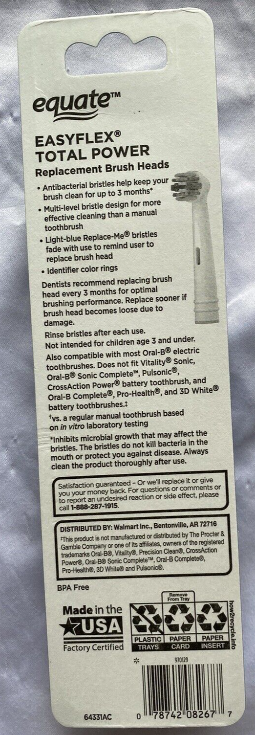 5 COUNT EQUATE EASYFLEX TOTAL POWER REPLACEMENT BRUSH Toothbrush HEADS