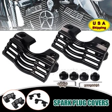 Finned Slotted Head Bolt Spark Plug Covers For Harley Touring Road Glide FLTR