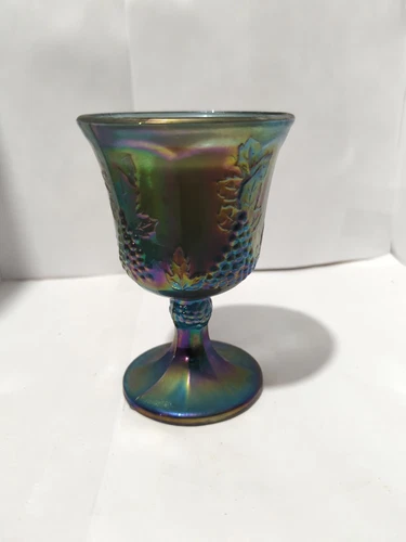INDIANA GLASS Vintage BLUE CARNIVAL Harvest / Grape Pattern USA 5 3/8” STEM WINE