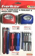 New EverBrite 6 Piece LED Flashlight & Penlight & Headlamp Comb-Free Batteries