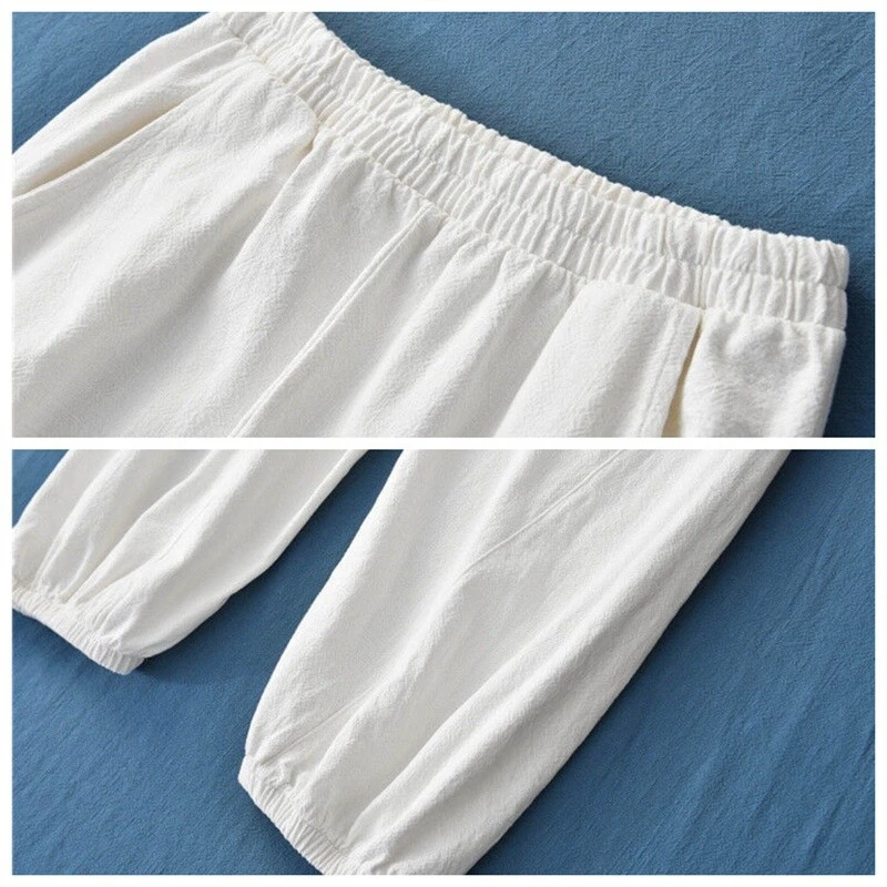 Lady Cotton Linen Pants Wide Leg Sweatpants Workout Jogger Loose Trousers Casual - Image 4 of 4