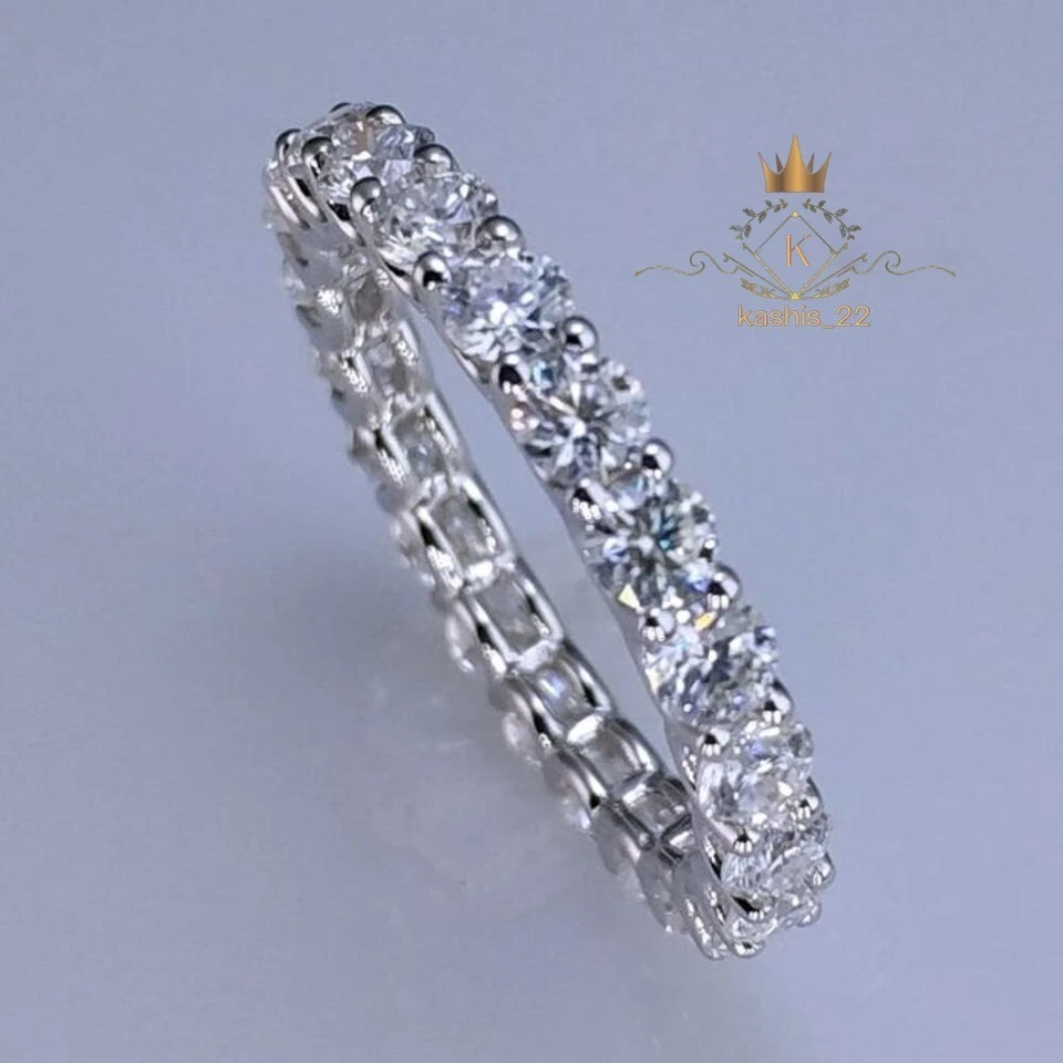 Alianza de boda de eternidad de corte redondo de 1 quilate de oro blanco sólido de 14K regalo para mujer Foto 3 de 4