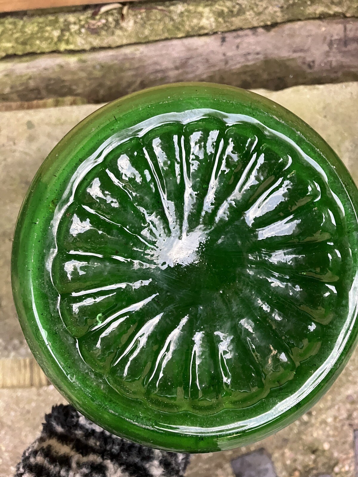 Vintage Retro Large Green Glass Bottle Vase Ornament White Gold Floral