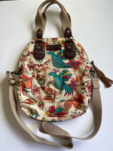 Lucky Brand Hobo Bag Natural Cotton Rucksack Leather Suede Canvas Slouchy Hippie
