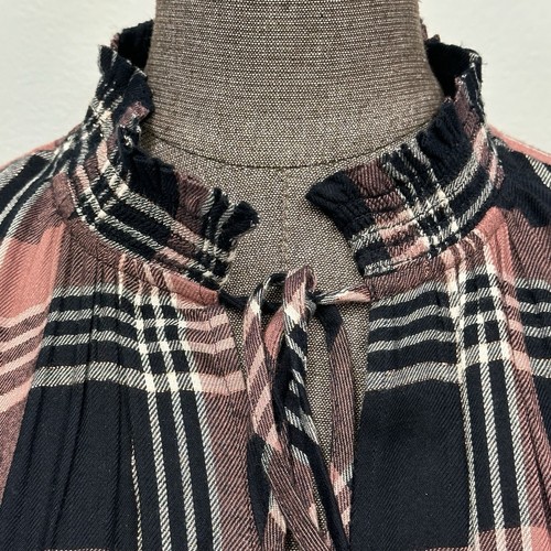 LOFT kariertes Flanellhemd XS schwarz pink metallic Langarm gesmokte Halsbündchen - Bild 6 von 12