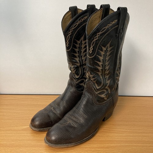 Vintage Tony Lama 3956 Men's 8.5 D Brown Round-Toe 14.5" Leather Cowboy Boots - Picture 3 of 14