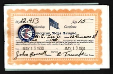 American Boys League Pinback Button 1930 2 Membership Certificates and Test List